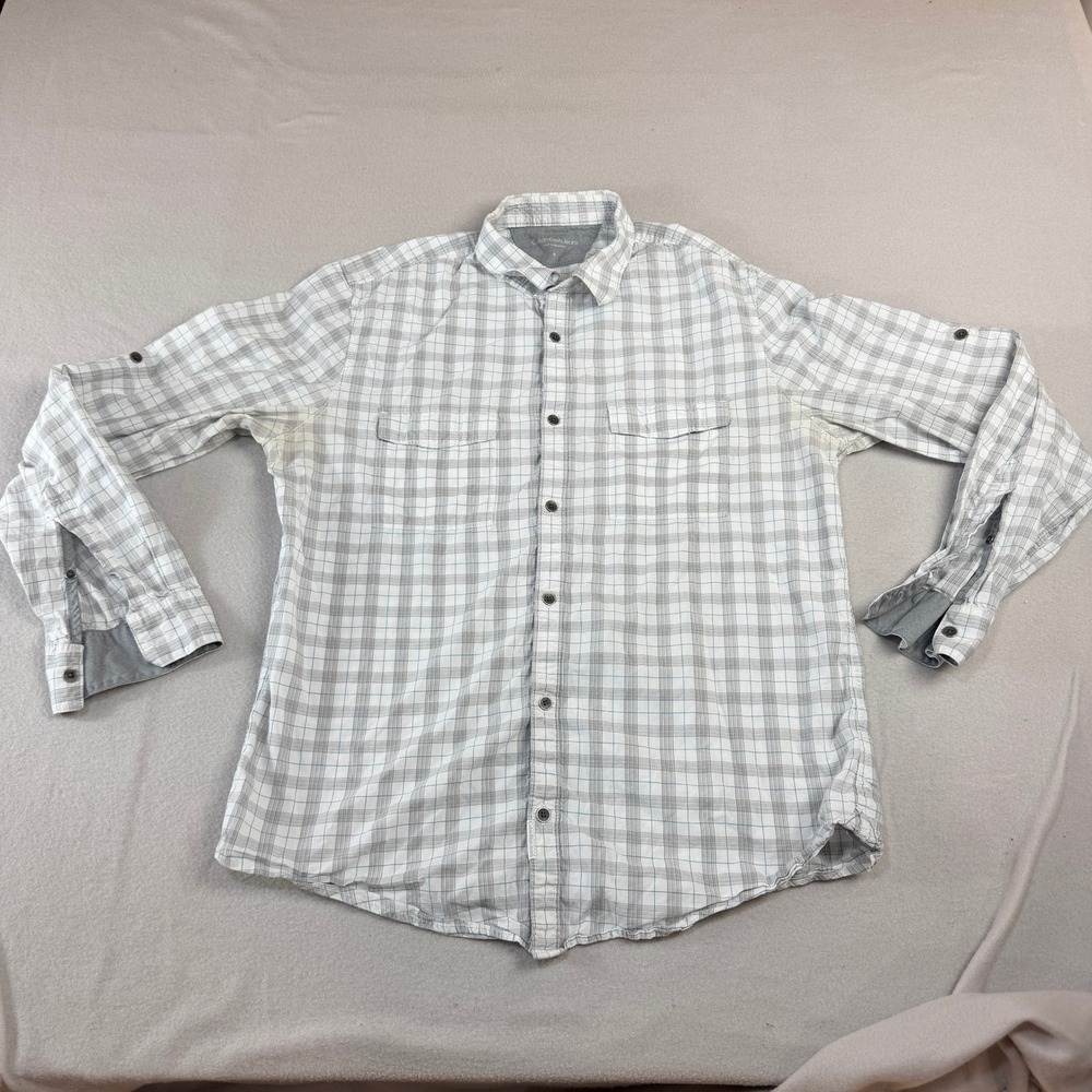 Calvin Klein Jeans Men Sz M Plaid Roll Tab Long Sleeve Button Down Shirt Grey